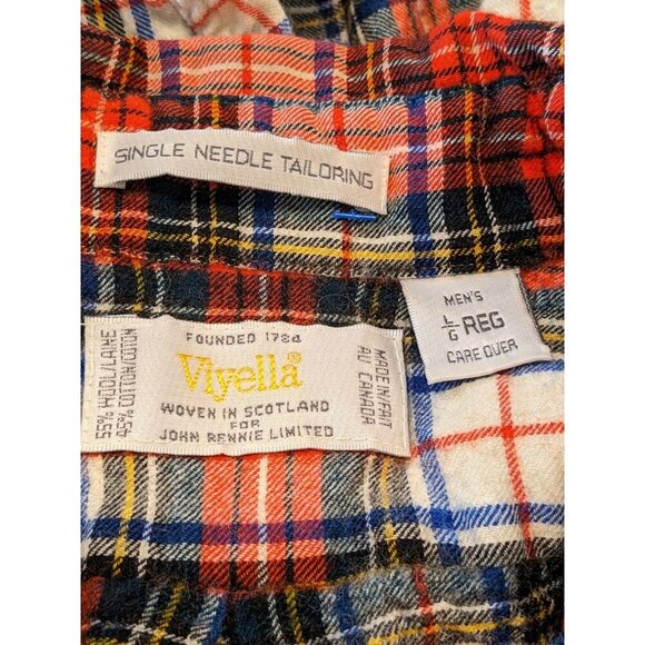 Vintage Viyella Shirt Mens L Red Plaid Cotton Wool Button Up Woven in Scotland - Picture 3 of 3